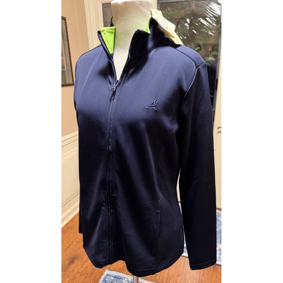 EP Pro Tour Tech Atlanta Braves Navy Blue Full Zip Golf Jacket Womens Small NWT - Picture 2 of 11